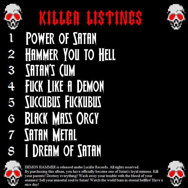 Demon Hammer track listing by DragonLord1975
